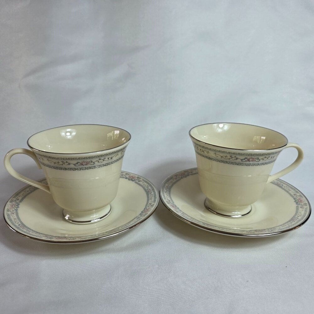 TWO Lenox Charleston Cup & Saucer Sets Pastel Floral Design Cosmopolitan Line